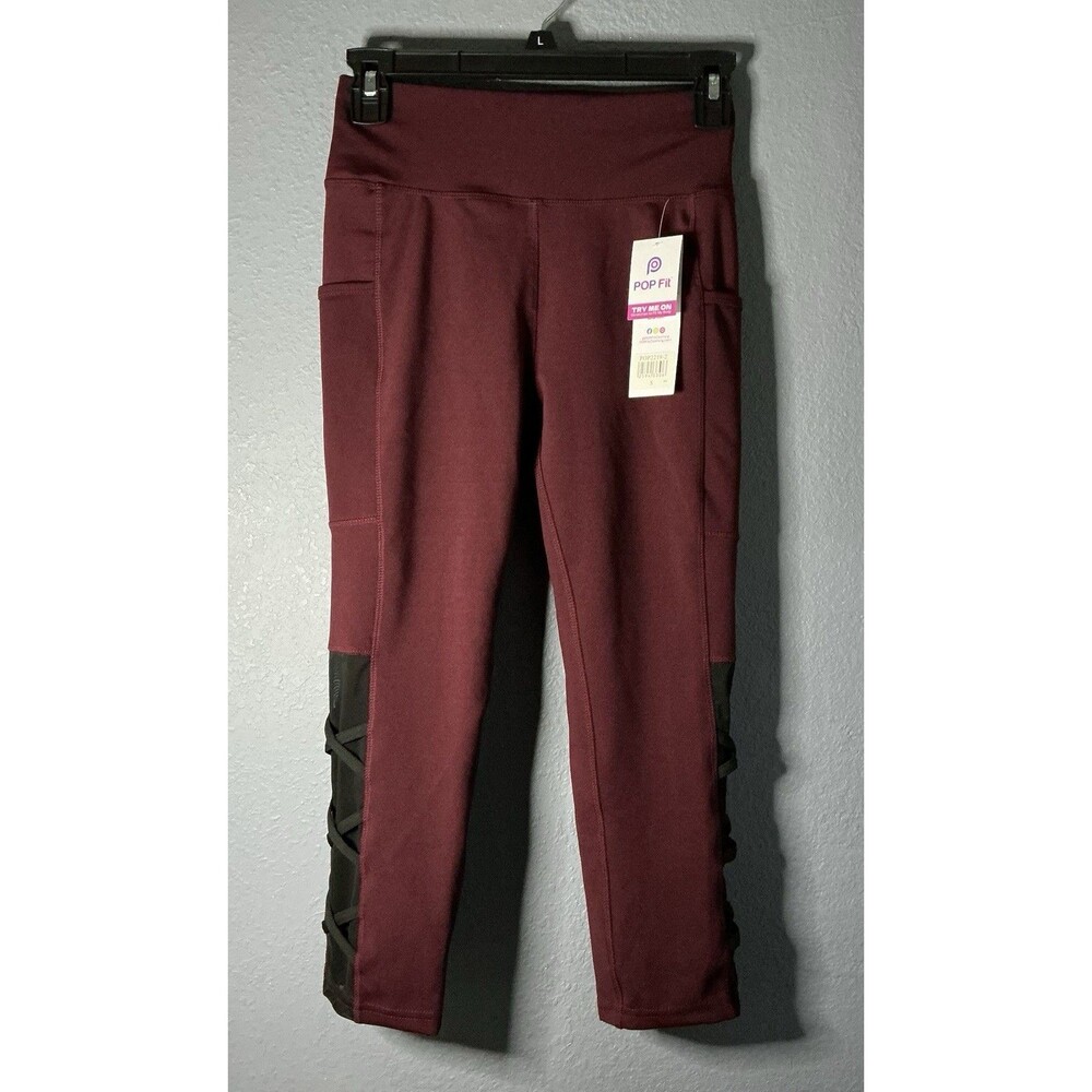 Pop Fit Lily Mesh High Waist Leggings Women’s Small Athleisure Burgundy Yoga NWT